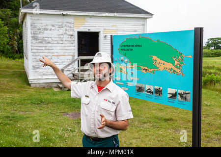 Kanada, Kanada, Nordamerika Grosse Ile, Irish Memorial National Historical Site, Einwanderungsquarantäne-Insel 1832 1937, Ranger Guide, Schild, Canada07071 Stockfoto