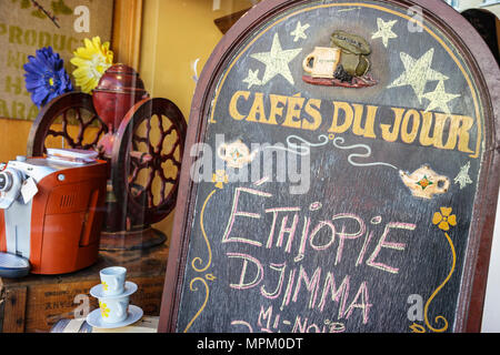 Quebec City Canada, Canadian, North America, American, Rue Saint Jean, La Brulerie de Cafe de Quebec, Tafel-Menü, äthiopischer Kaffee, Besucher reisen trave Stockfoto