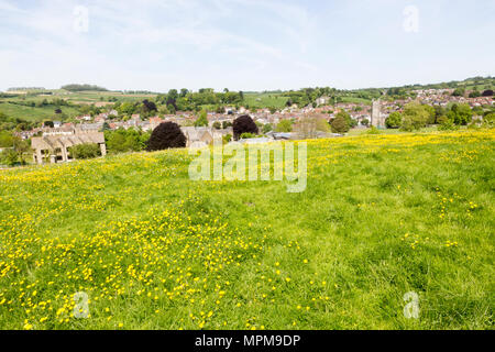 Blick über die Stadt Bruton, Somerset, England, Großbritannien Stockfoto