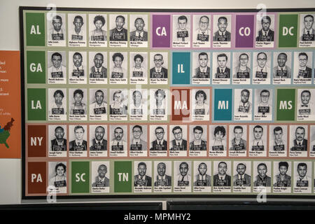 Mugshots, Freedom Rides Museum, historische Greyhound Bus Station zum Gedenken an Aktivismus von 1961, Montgomery, Alabama, USA Stockfoto