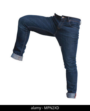 Close up Hose Blue Denim Herren Jeans auf weißem Hintergrund Stockfoto