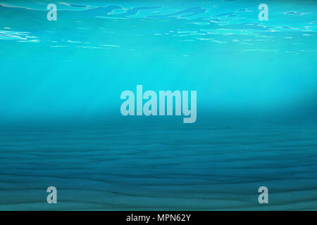 Unterwasser blauem Hintergrund im Meer, Ozean, mit Volumenlicht. 3D illustration Stockfoto