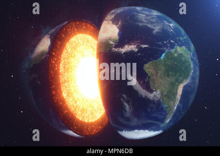Struktur Kern der Erde. Struktur Schichten der Erde. Die Struktur der Erdkruste. Erde Querschnitt im Raum. Elemente dieses Bild Fell Stockfoto