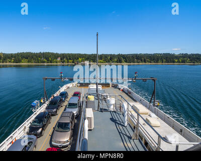 Blick aus der Kapitän auf der Brücke Buckley Bay auf Denman Island Kabel Fähre-BC, Kanada. Stockfoto