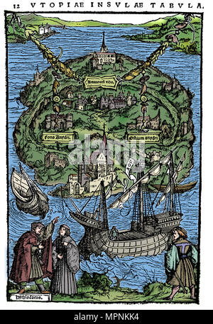 Plan der Insel Utopia, 1518. Artist: Unbekannt. Stockfoto