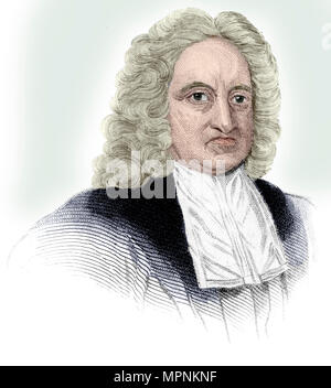 Edmond Halley, englischer Astronom, Mathematiker, Meteorologe, Physiker, (c 1850). Artist: Unbekannt. Stockfoto