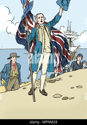 'Captain Cook Landung in Australien, 1912. Künstler: Charles Robinson. Stockfoto