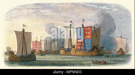 "Schlacht von Sluys, Juni 24, 1340 (1864). Artist: James William Edmund Doyle. Stockfoto