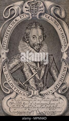 Henry Wriothesley, Earl of Southampton, Patron von William Shakespeare, c 1617 (1894). Artist: Simon de Passe. Stockfoto