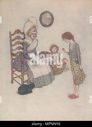 Er setzte sich einen Tag und Aus einigen Stücken der roten Tuch ein Paar kleine Schuhe', c 1930. Artist: W Heath Robinson. Stockfoto