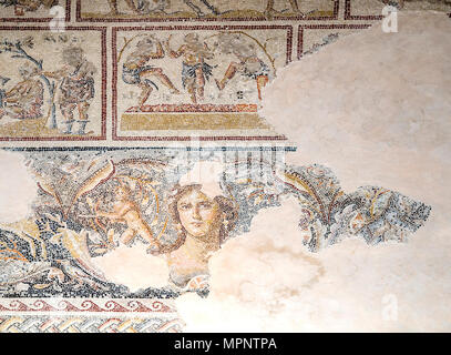Dionysos Mosaik, Mosaikböden der römischen Villa die 'Mona Lisa von Galiläa". Israel, unteren Galiläa, Zippori National Park der Stadt Zippori (Sep Stockfoto