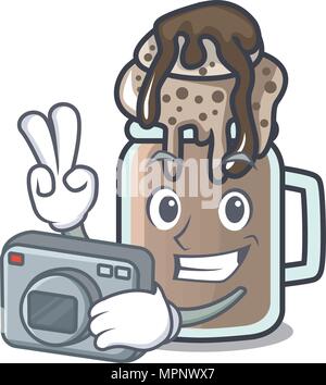 Fotograf Milchshake Maskottchen Cartoon Stil Stock Vektor