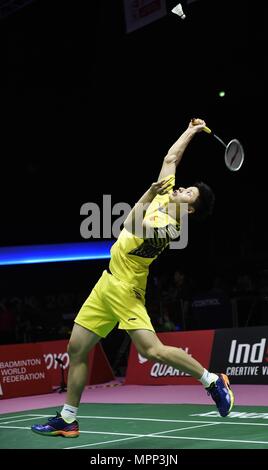 Bangkok, Thailand. 24. Mai, 2018. Shi Yuqi von Team China schlägt eine Rückkehr gegen Wang 1176 Wei von Team Chinesisch Taipei während der BWF Thomas Cup Viertelfinale 2018 in Bangkok, Thailand, am 24. Mai 2018. Shi Yuqi gewann 2-0 und das Team China in die Halbfinale mit 3-0. Credit: Wang Shen/Xinhua/Alamy leben Nachrichten Stockfoto