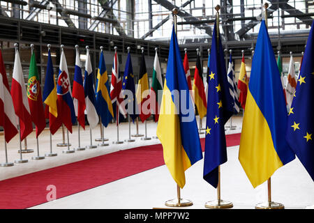 Brüssel, Belgien. 24. Mai 2018. Donald Tusk, der Präsident des Europäischen Rates begrüßt Volodymyr Groysman, der Premierminister der Ukraine am Europäischen Hauptquartier des Rates. Alexandros Michailidis/Alamy leben Nachrichten Stockfoto