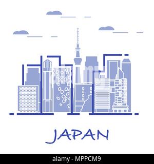 Ungewöhnliche Japanische Architektur. Berühmte Gebäude und Wolkenkratzer. Reisen und Freizeit. Stock Vektor