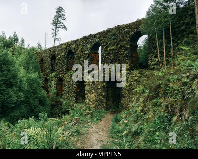 Die 'Muro der Nove Janelas' (an der Wand der neun Fenster), der berühmteste Teil des alten Aquädukte in São Miguel, Azoren. Stockfoto
