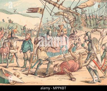 "Die Landung von Wilhelm dem Eroberer', c 1884. Artist: Thomas Starke Seccombe. Stockfoto