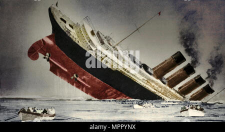 Die Versenkung der "Lusitania", 7. Mai 1915. Artist: Unbekannt. Stockfoto
