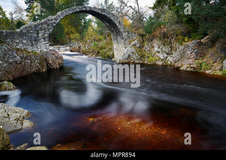 Historische Packesel Brücke über den Dulnain, älteste Steinbogenbrücke der Highlands, Carrbridge, Skye, Schottland, Großbritannien Stockfoto