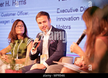 Skoda Auto DigiLab Israel Leiter des Tech Scouting und Business Development Vit Lichtenstein nimmt an Podiumsdiskussion Ecomotion in Tel Aviv, Israel, am 23. Mai 2018. (CTK Photo/Rene Fluger) Stockfoto