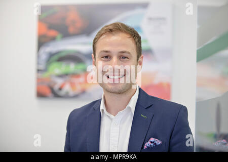 Skoda Auto DigiLab Israel Leiter des Tech Scouting und Business Development Vit Lichtenstein stellt während einer Pressekonferenz auf Skoda Auto Aktivitäten in Israel in Tel Aviv, Israel, am 23. Mai 2018. (CTK Photo/Rene Fluger) Stockfoto