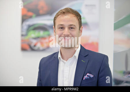 Skoda Auto DigiLab Israel Leiter des Tech Scouting und Business Development Vit Lichtenstein stellt während einer Pressekonferenz auf Skoda Auto Aktivitäten in Israel in Tel Aviv, Israel, am 23. Mai 2018. (CTK Photo/Rene Fluger) Stockfoto