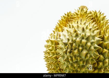 Frisch Monthong Durian auf weißem Hintergrund, Detailansicht der Durian, Monthong Durian. Mon Thong. Schöne Durian Durian D158. Stockfoto