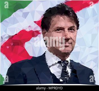 Rom, Italien, Mai 2018: Giuseppe Conte, neue italienische Präsident der Regierung, Vector Illustration, polygonalen grafische Ausarbeitung, Redaktion Stock Vektor