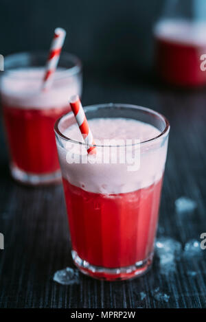 Getränk: Switchel, trinken mit Ingwer, Apfelessig, Kokosnuss Wasser, Preiselbeersaft, Zitrone, cruched Eis, Honig Stockfoto