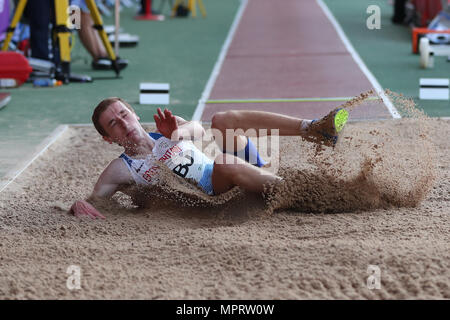 In Loughborough, England, 20, Mai, 2018. Alessandro Schenini konkurrieren im Weitsprung der Männer während der LIA Loughborough Internationalen Leichtathletik ann Stockfoto