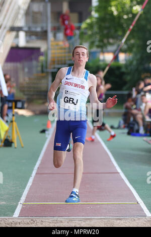 In Loughborough, England, 20, Mai, 2018. Alessandro Schenini konkurrieren im Weitsprung der Männer während der LIA Loughborough Internationalen Leichtathletik ann Stockfoto