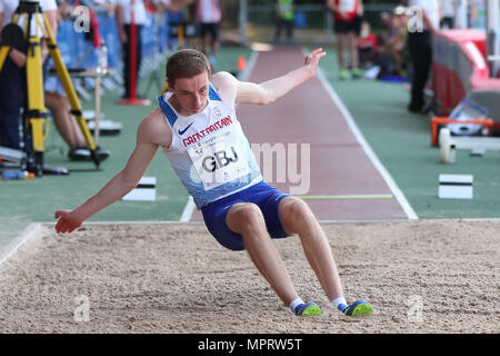 In Loughborough, England, 20, Mai, 2018. Alessandro Schenini konkurrieren im Weitsprung der Männer während der LIA Loughborough Internationalen Leichtathletik ann Stockfoto