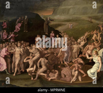 Dante und Virgil auf dem Weg zum Fegefeuer. Stockfoto