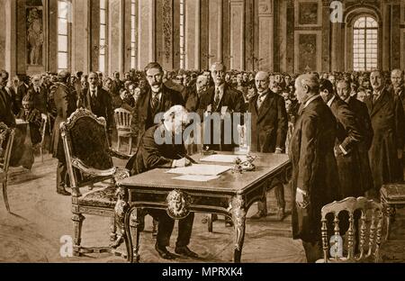 Der britische Premierminister der Unterzeichnung des Friedens mit Deutschland im Spiegelsaal an Versaill Stockfoto