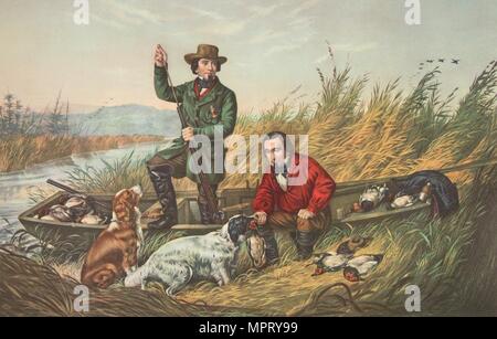 Wild Duck Shooting, ein guter Tag Sport, Pub. 1852, Currier & Ives (Farblithographie) Stockfoto