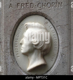 Portrait Relief von Frédéric Chopin im Friedhof Père-Lachaise, 1849. Stockfoto