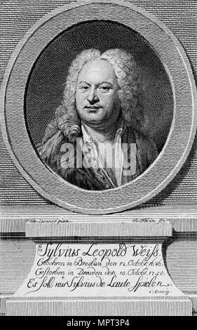 Portrait von Sylvius Leopold Weiss (1686-1750), 1750. Stockfoto