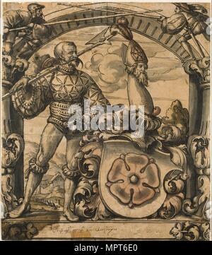 Design für einen heraldischen Panel von Glasmalereien, 1522. Künstler: Hans Holbein der Jüngere. Stockfoto