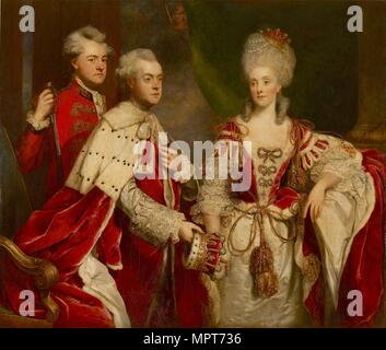 George, 2. Earl Harcourt, seine Frau Elizabeth, und Bruder William, 1780. Artist: Sir Joshua Reynolds. Stockfoto