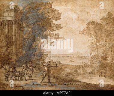 Landschaft mit ascanius Schießen der Hirsch von Sylvia, 1680-1682. Künstler: Claude Lorrain. Stockfoto