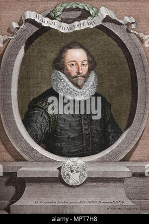 William Shakespeare (1564-1616), englischer Dichter und Dramatiker, 1721, (1913). Artist: George Vertue. Stockfoto