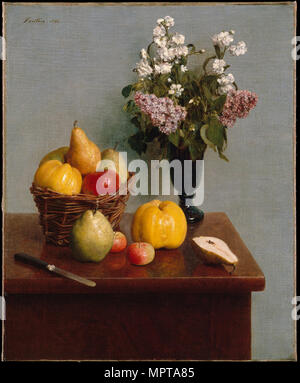 Stillleben mit Blumen und Obst, 1866. Stockfoto