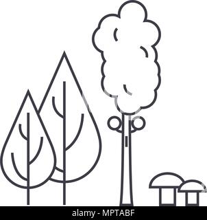 Wald Bäume dünne Linie Symbol Konzept. Wald Bäume linearvektor Zeichen, Symbol, Abbildung. Stock Vektor