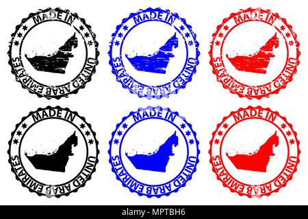 In den Vereinigten Arabischen Emiraten - Stempel - Vektor, den Vereinigten Arabischen Emiraten (VAE) Karte Muster - Schwarz, Blau und Rot Stock Vektor
