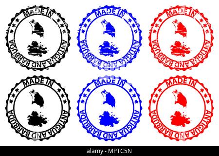In Antigua und Barbuda - Stempel - Vektor, Antigua und Barbuda Karte Muster - Schwarz, Blau und Rot Stock Vektor