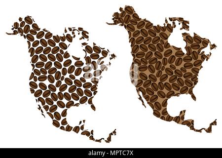 Nordamerika - Karte von Coffee Bean, Nordamerika Karte aus Kaffeebohnen, Stock Vektor