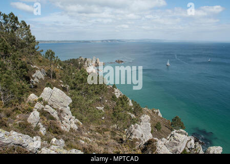 Plage de l'Ile Vierge Strand, Pointe de Saint-Hernot, Halbinsel Crozon, Finistère, Bretagne, Frankreich. Stockfoto