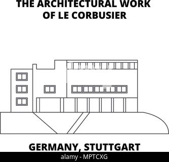 Deutschland, Stuttgart, das architektonische Werk von Le Corbusier Symbol Leitung Konzept. Deutschland, Stuttgart, das architektonische Werk von Le Corbusier linearvektor Zeichen, Symbol, Abbildung. Stock Vektor