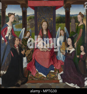 Die Jungfrau und Kind mit Heiligen und Gebern (Donne Triptychon). Die zentrale Bedieneinheit, ca 1478. Stockfoto