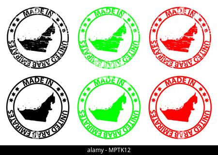In den Vereinigten Arabischen Emiraten - Stempel - Vektor, den Vereinigten Arabischen Emiraten (VAE) Karte Muster - Schwarz, Grün und Rot Stock Vektor